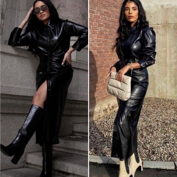 ZARA FAUX LEATHER MIDI DRESS BALCK BLOGGERES FAV - Picture 6 of 8